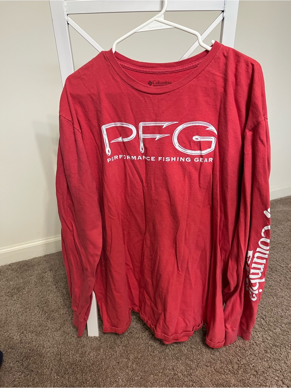 Columbia PFG Long Sleeve Tee in Red with White Logo